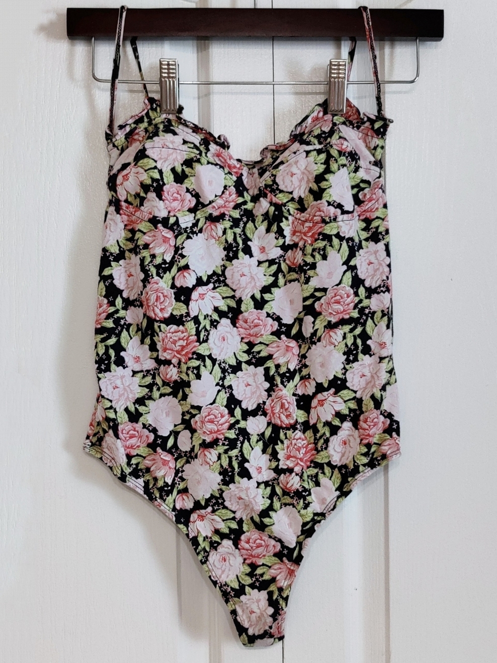 Motel Rocks Floral Bodice Bodysuit Vintage Pink Rose Black Small Cottagecore